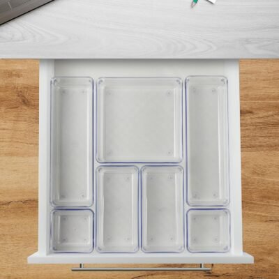 Organizador Modular Acrimet para Gavetas, Bancadas e Armários, Plástico Transparente, Kit com 7 Potes Sortidos