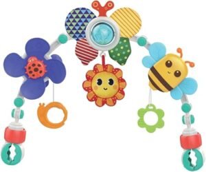 Maxi Baby Móbile Arco com Chocalho Interativo Spring, Encaixe Universal para Carrinho, Berço, Bebê conforto, Cadeiras - Cores Vibrantes e Formatos da Natureza