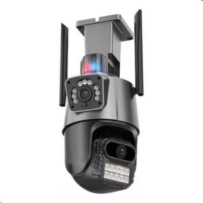 Câmera Wi-Fi 4K de Vigilância Exterior com Visão Noturna, Luz Policial e Sirene, Resistente ao Tempo, com Tela Dupla e Dupla Lente